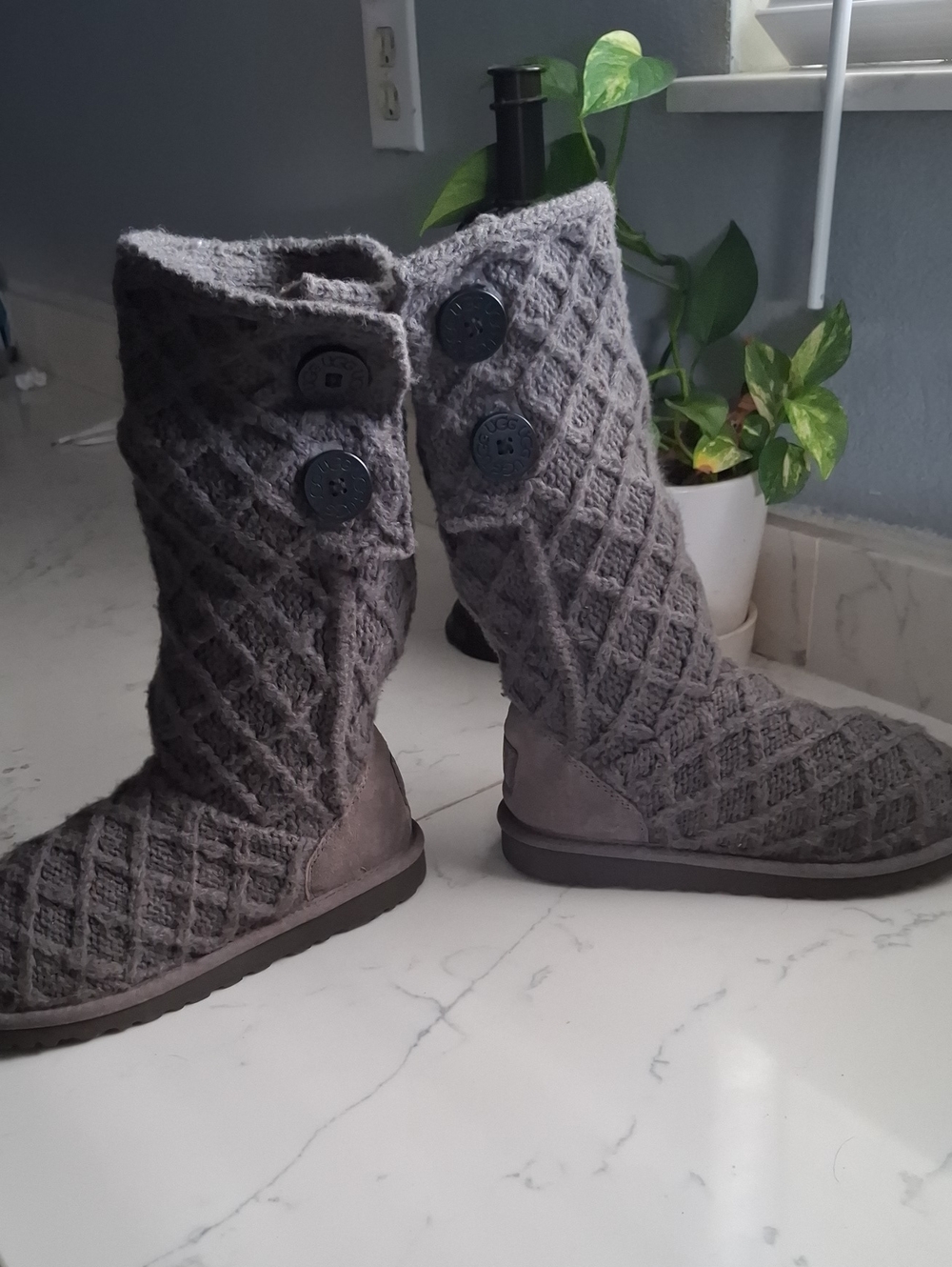 Ugg Cardy Knit Button-Accent Tall Winter Boots - Gray